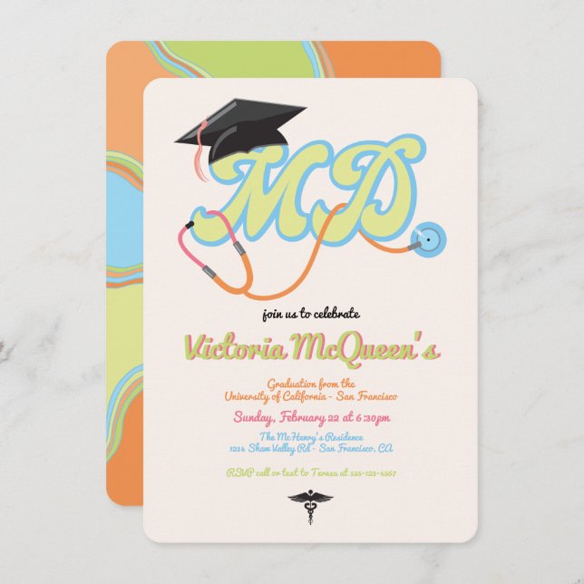 Convite para graduação Doutor MD da década de 70 d (Frente/Verso)