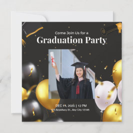 Convite para graduação Elegante Dourada e negra