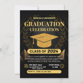 Convite para Graduação Elegante Preto ouro