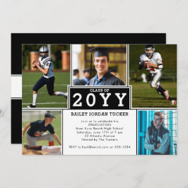 Convite para graduação em branco preto desportivo