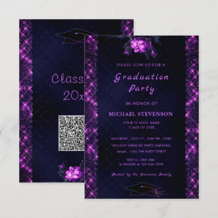 Convite para Graduação em Preto Roxo do Código QR