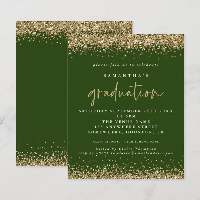 Convite para graduação Emerald Dourado Glitter 202 (Frente/Verso)