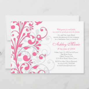 Convite para Graduação Floral Branco, Rosa