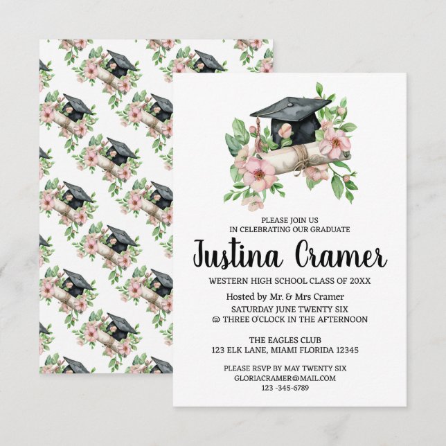 Convite para Graduação Floral Elegante (Frente/Verso)