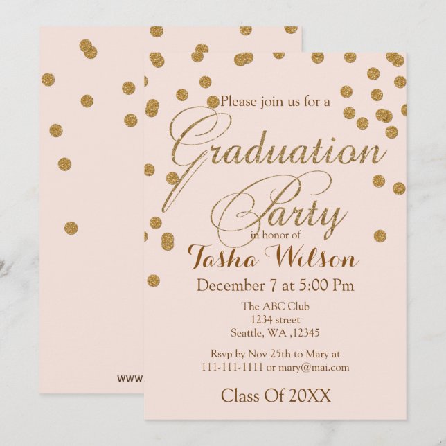 Convite para Graduação Leve e Dourada com Largura (Frente/Verso)