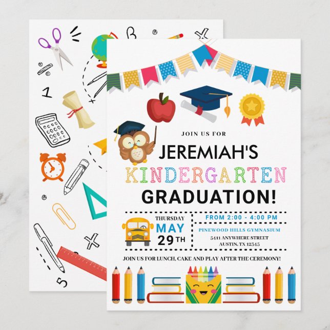 Convite para Graduação no Jardim de Infância (Frente/Verso)