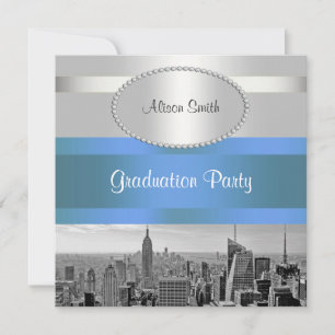 Convite para graduação NYC Skyline BW 05 White Blu