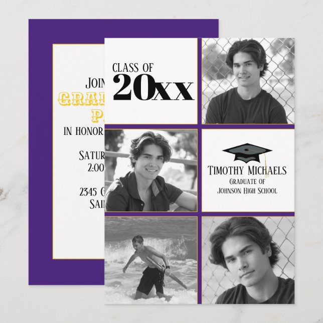 Convite para Graduação Púrpura e Dourada, Matriz 7 (Frente/Verso)