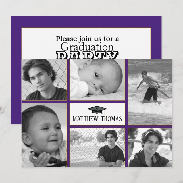 Convite para Graduação Roxo e Dourado, Matte 5" x  (Frente/Verso)