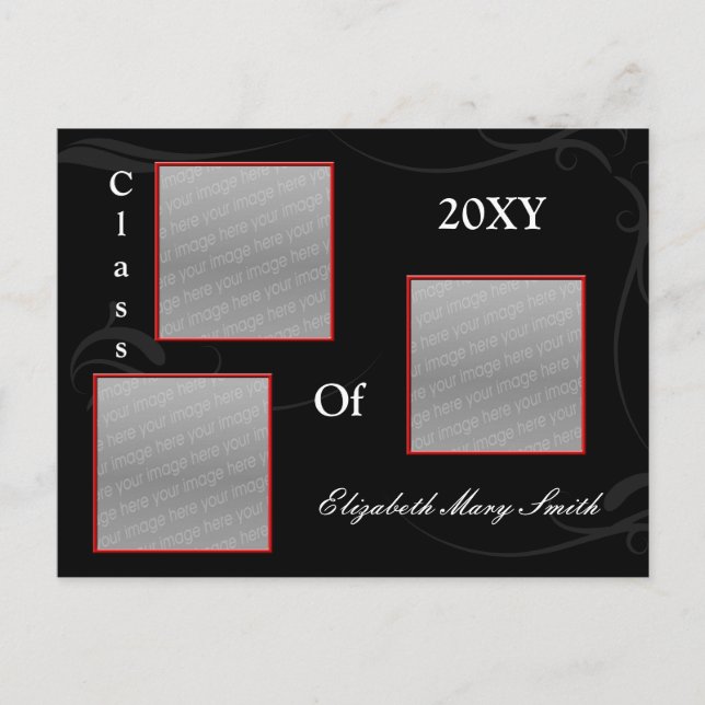 Convite para Graduação Vermelha por FOTO TRIPLA (Frente)