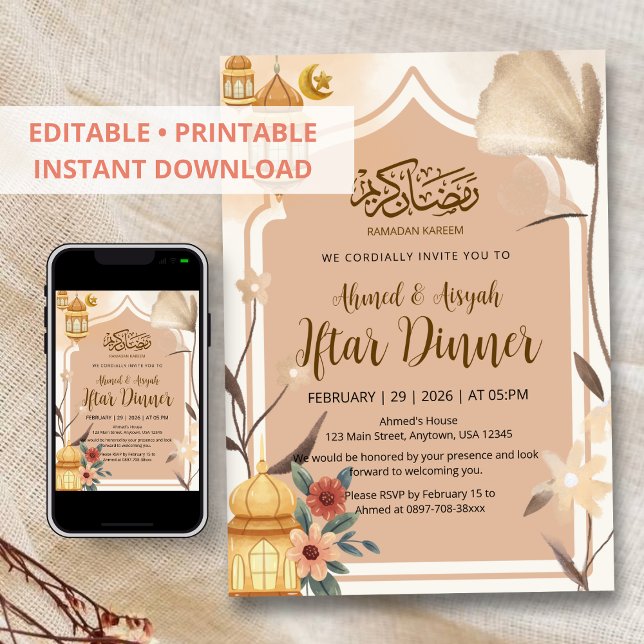 Convite para Iftar com Floral Boho Terroso (Criador carregado)