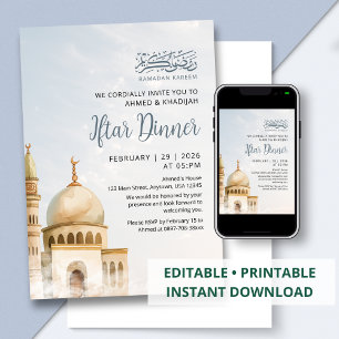 Convite para Iftar da Mesquita Dourada em Aquarela