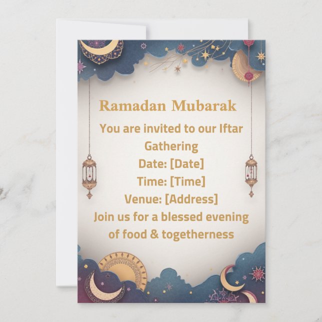 Convite para Iftar de Ramadan | Dourado Islâmico E (Frente)