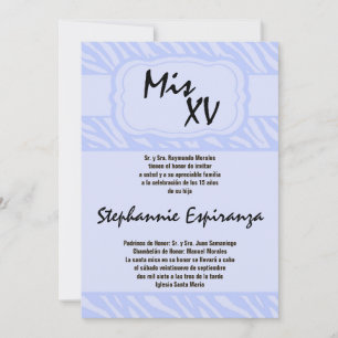Convite para Impressão de Zebra Azul 5x7 Quinceane