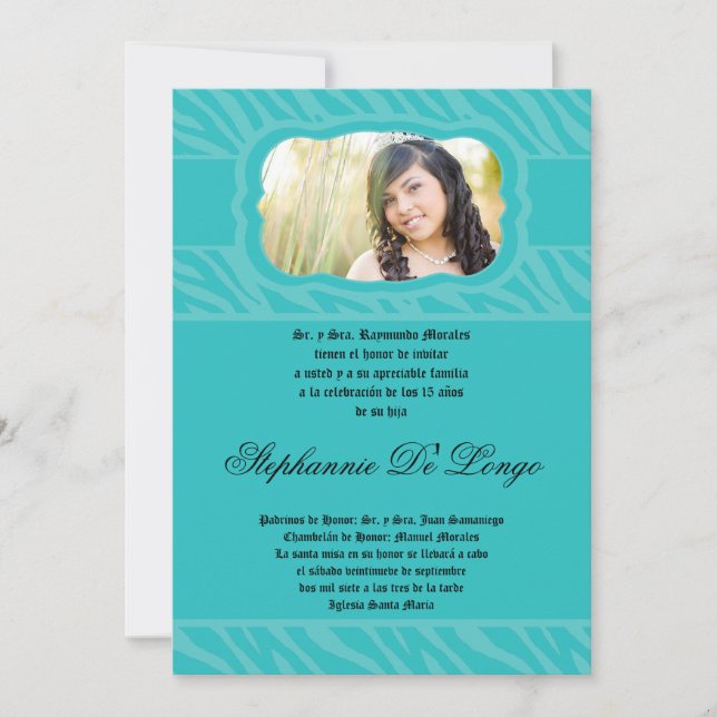 Convite para Impressão de Zebra Teal 5x7 (Frente)