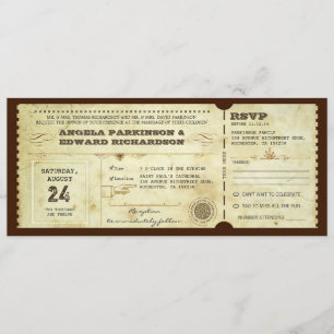 convite para ingresso de vintage de casamento com 