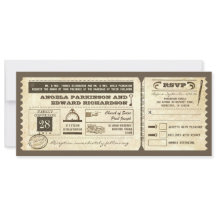 convite para ingresso de vintage de casamento com 