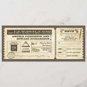 convite para ingresso de vintage de casamento com 