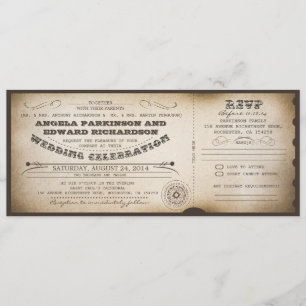 convite para ingresso de vintagem de casamento com