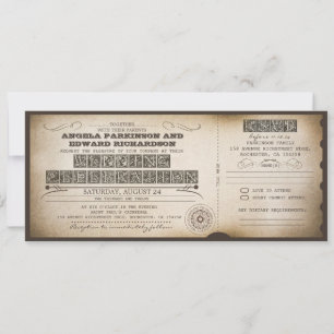 convite para ingresso de vintagem de casamento com