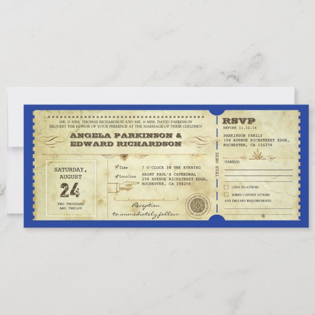 convite para ingresso na vintage com rsvp design (Frente)