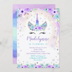 Convite para Inverno Unicórnio - Flocos de Neve Un