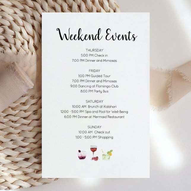 Convite para Itinerário de Eventos de Fim de Seman (Elegant Weekend Events Itinerary Invitation)