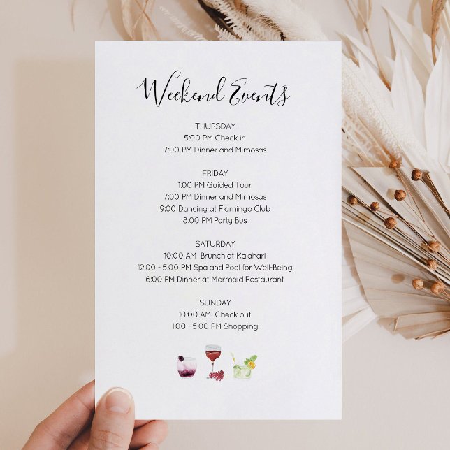 Convite para Itinerário de Eventos de Fim de Seman (Elegant Weekend Events Itinerary Invitation)