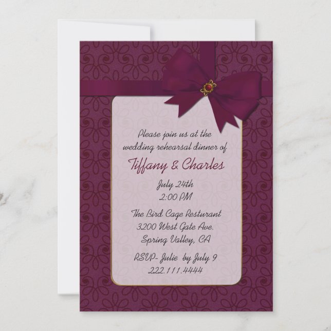 Convite para Janta de Casamento Elegante Maroon (Frente)