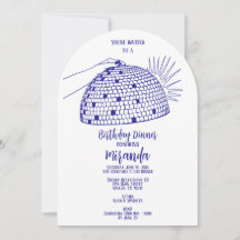 Convite para Jantar com Bola de Disco Azul