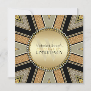Convite para Jantar com Brilho Dourado Art Déco