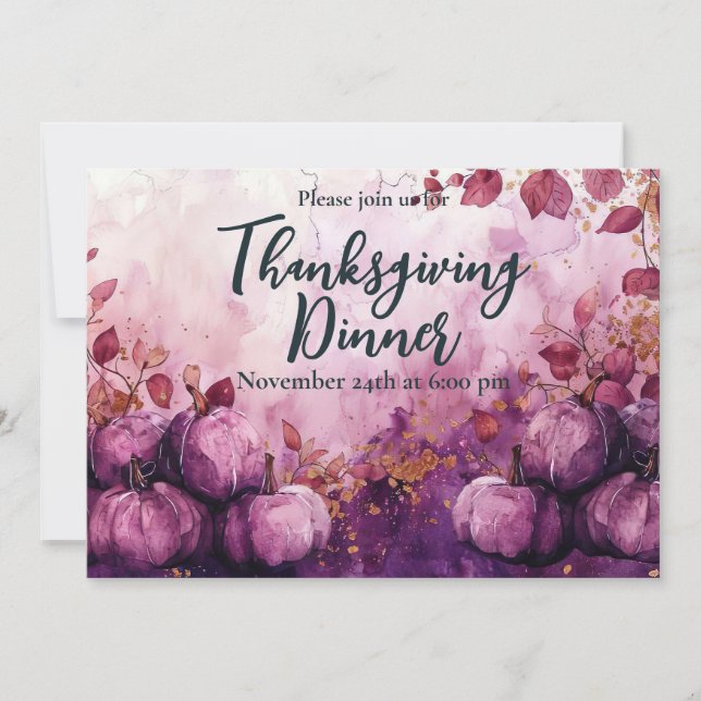 Convite para Jantar de Ação de Graças Aquarela Abó (Frente)