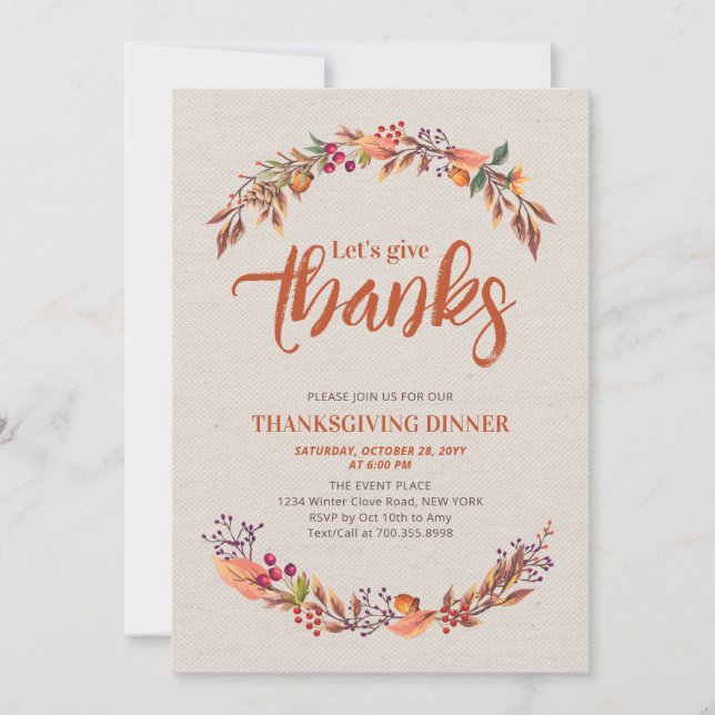 Convite para jantar de Ação de Graças outonal/rúst (Frente)