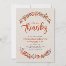 Convite para jantar de Ação de Graças outonal/rúst