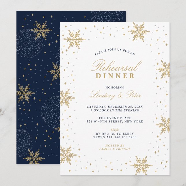 Convite para Jantar de Ensaio de Natal em Dourado  (Frente/Verso)