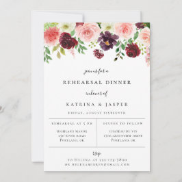 Convite para Jantar de Ensaio Floral Burgundy Blus