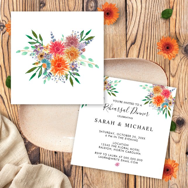 Convite para Jantar de Ensaios com Aquarela Floral (Criador carregado)