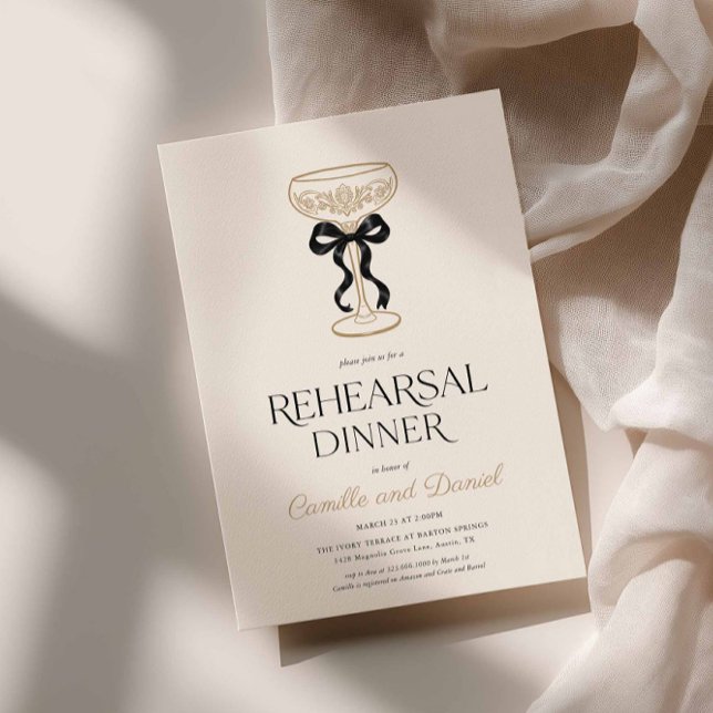 Convite para Jantar de Ensaios com Champanhe (Elegant Rehearsal Dinner Invitation Card)