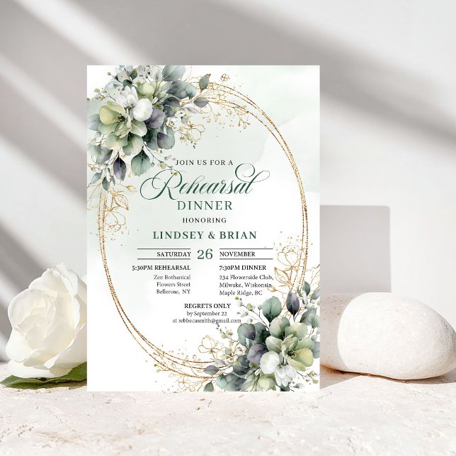 Convite para Jantar de Ensaios com Eucalipto em Aq (Watercolor Eucalyptus Rehearsal Dinner Invite)