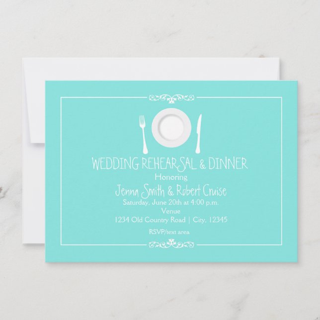 Convite para Jantar de Ensaios de Casamento Azul T (Frente)