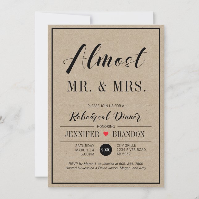 Convite para Jantar de Ensaios de Casamento Chic K (Frente)