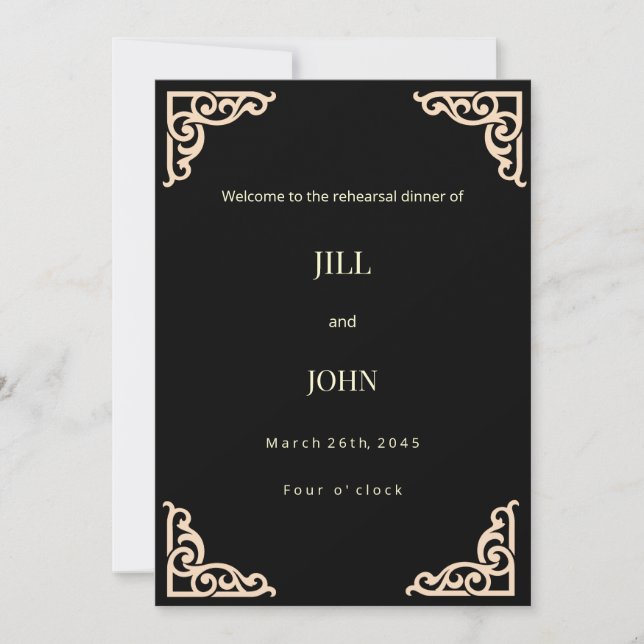 Convite para Jantar de Ensaios de Casamento Preto  (Frente)