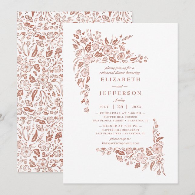Convite para Jantar de Ensaios Florid Frame (Frente/Verso)