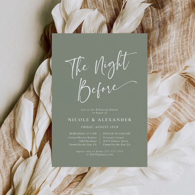 Convite para Jantar de Ensaios Sage na Noite Anter (Modern Sage Green The Night Before Rehearsal Dinner Invitation)