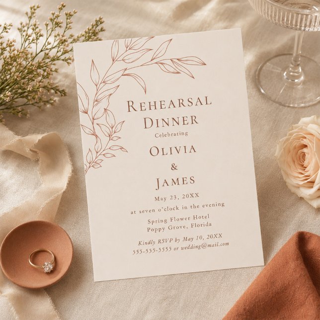 Convite para Jantar de Ensaios Terracota Marfim (Terracotta Ivory Rehearsal Dinner Invitation)
