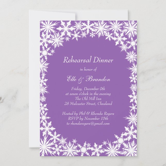 Convite para Jantar de Ensaios Winter Lace em Roxo (Frente)