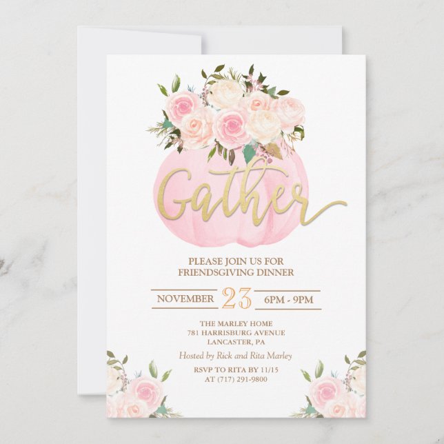 Convite para Jantar de Friendsgiving com Abóbora F (Frente)