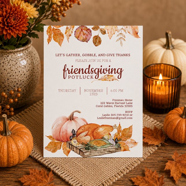 Convite para Jantar de Friendsgiving de Outono (Thanksgiving friendsgiving potluck invitation)