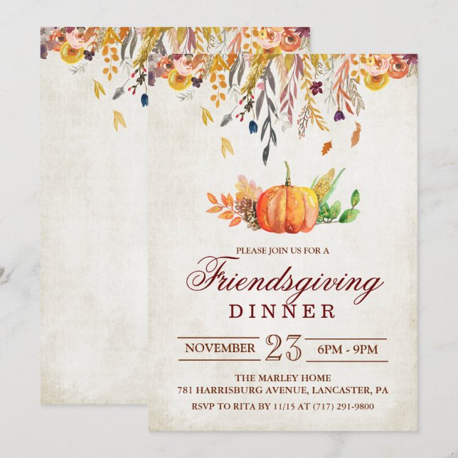 Convite para Jantar de Friendsgiving de Outono com (Frente/Verso)