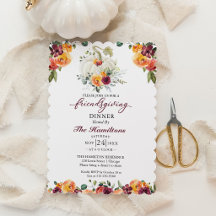 Convite para Jantar de Friendsgiving Floral Borgon